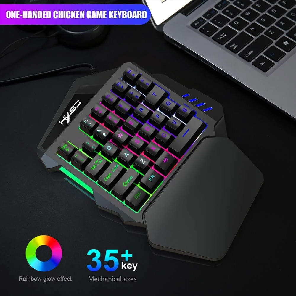کیبورد گیمینگ یک دستی HXSJ J50 با نور پس زمینه LED و 35 کلید + ماوس گیمینگ سیمی با نور تنفسی 5500 DPI و 7 دکمه کیبورد گیمینگ یک دستی HXSJ J50 با نور پس زمینه LED و 35 کلید + ماوس گیمینگ سیمی با نور تنفسی 5500 DPI و 7 دکمه