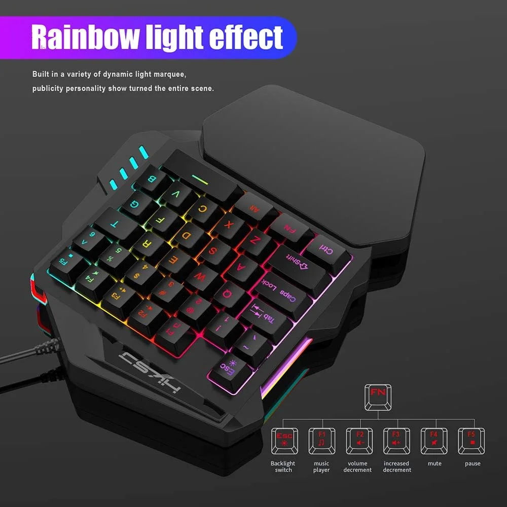 کیبورد گیمینگ یک دستی HXSJ J50 با نور پس زمینه LED و 35 کلید + ماوس گیمینگ سیمی با نور تنفسی 5500 DPI و 7 دکمه کیبورد گیمینگ یک دستی HXSJ J50 با نور پس زمینه LED و 35 کلید + ماوس گیمینگ سیمی با نور تنفسی 5500 DPI و 7 دکمه