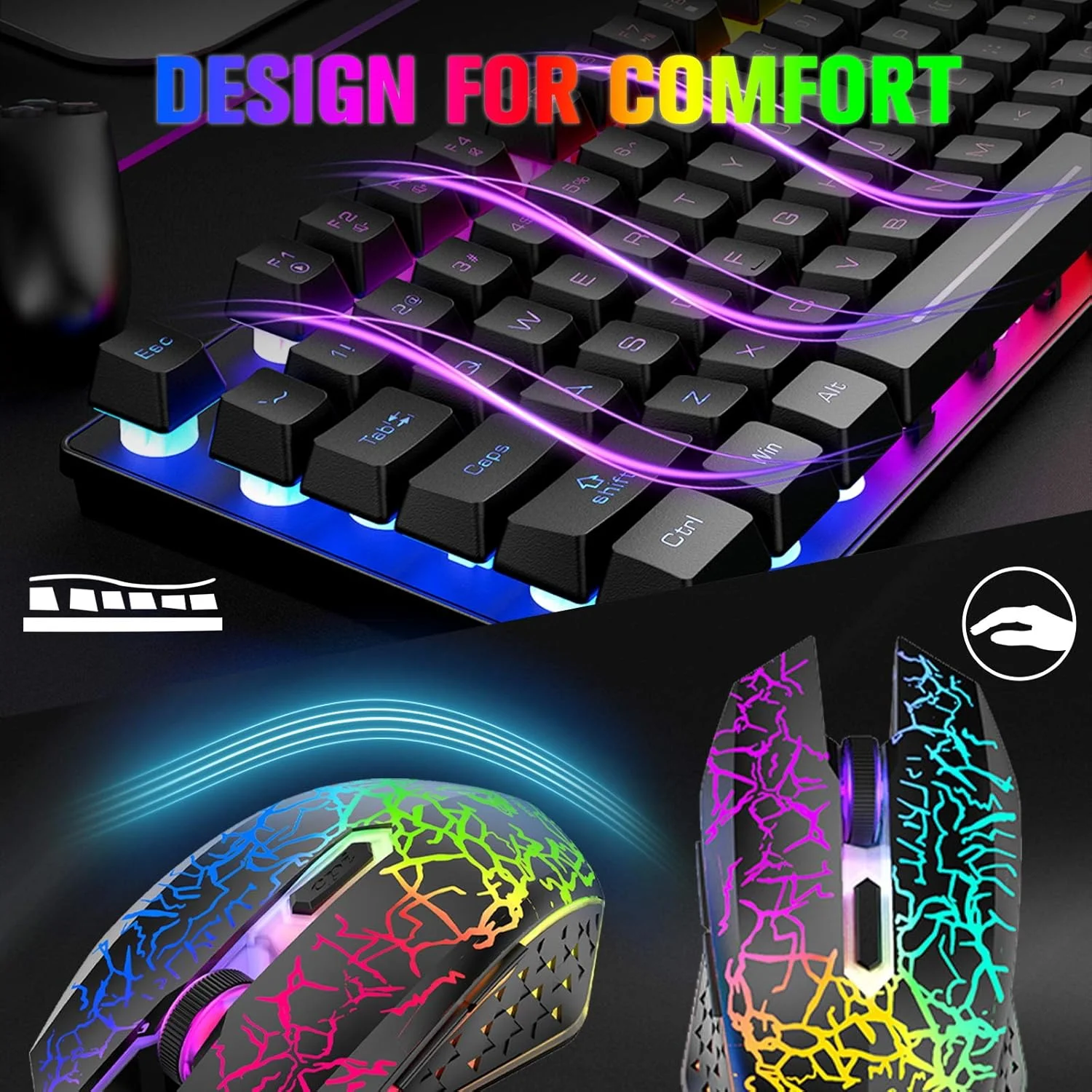 کیبورد و ماوس گیمینگ بیسیم 87 کلیدی با نور پسزمینه LED رنگینکمانی، باتری قابل شارژ 3800mAh، ضد شبح، ارگونومیک، ماوس بیصدا RGB برای کامپیوتر گیمر (مشکی) کیبورد و ماوس گیمینگ بیسیم 87 کلیدی با نور پسزمینه LED رنگینکمانی، باتری قابل شارژ 3800mAh، ضد شبح، ارگونومیک، ماوس بیصدا RGB برای کامپیوتر گیمر (مشکی)