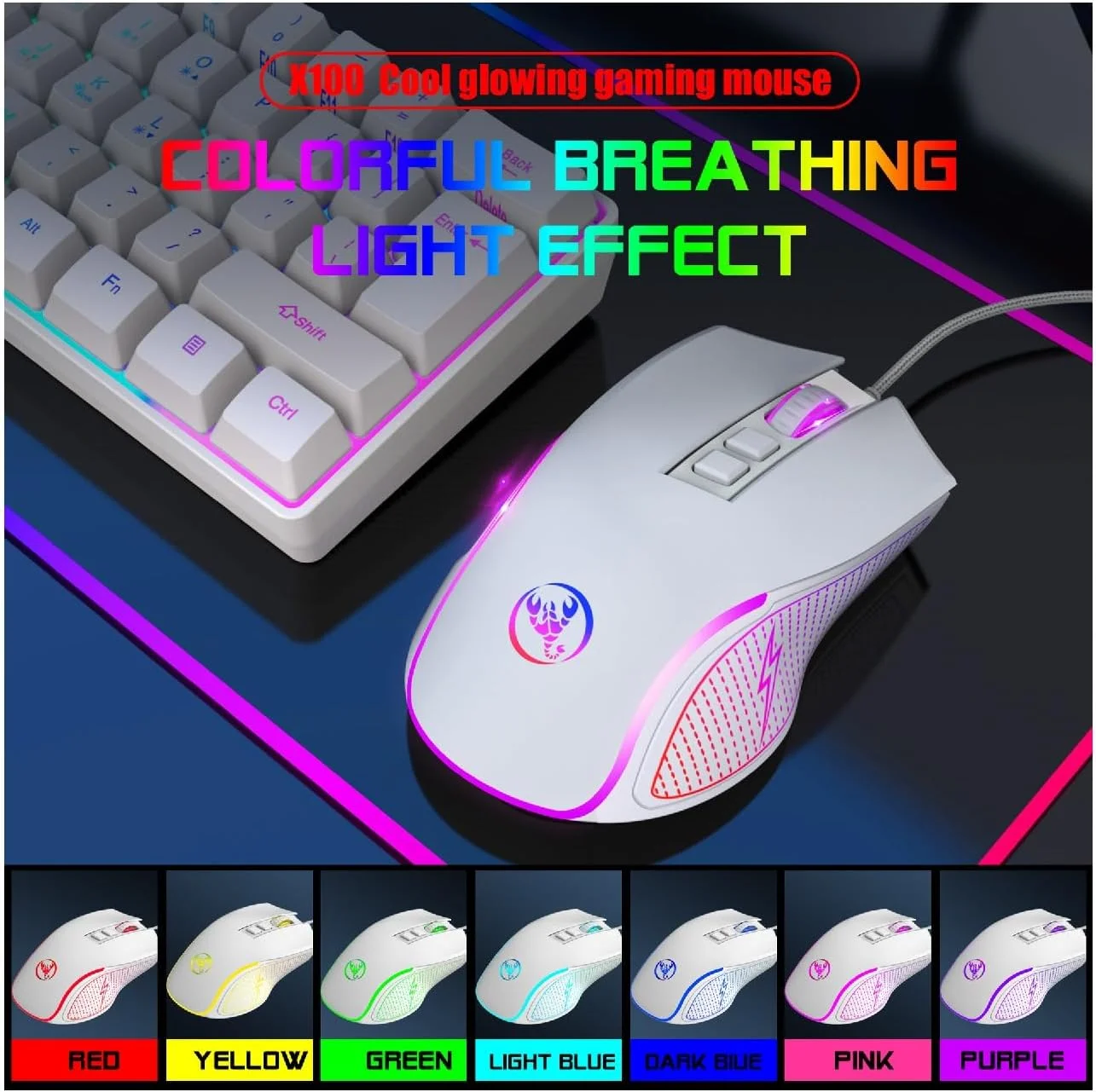 ست کیبورد و ماوس گیمینگ HXSJ، نور پس زمینه RGB LED، حس مکانیکی، سیم دار، کلیدهای PBT، کابل USB برای PC/Mac (سفید) ست کیبورد و ماوس گیمینگ HXSJ، نور پس زمینه RGB LED، حس مکانیکی، سیم دار، کلیدهای PBT، کابل USB برای PC/Mac (سفید)