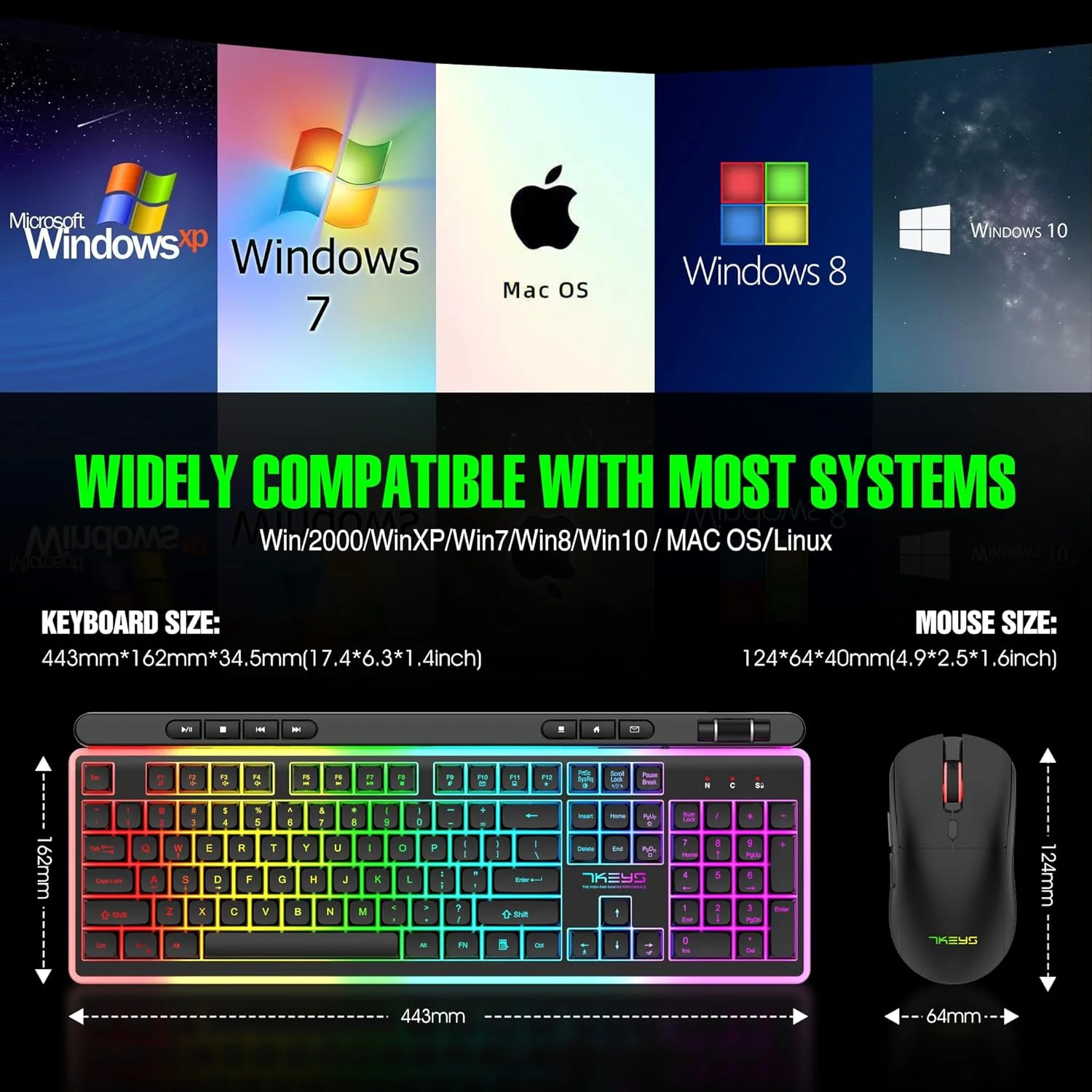 ست کیبورد و ماوس بیسیم 7KEYS با حس مکانیکی، نور پسزمینه RGB جذاب، کیبورد چندرسانهای قابل شارژ با اندازه کامل، کیبورد ارگونومیک، ماوس گیمینگ روشن با 3200 DPI برای کامپیوتر/لپتاپ اداری ست کیبورد و ماوس بیسیم 7KEYS با حس مکانیکی، نور پسزمینه RGB جذاب، کیبورد چندرسانهای قابل شارژ با اندازه کامل، کیبورد ارگونومیک، ماوس گیمینگ روشن با 3200 DPI برای کامپیوتر/لپتاپ اداری