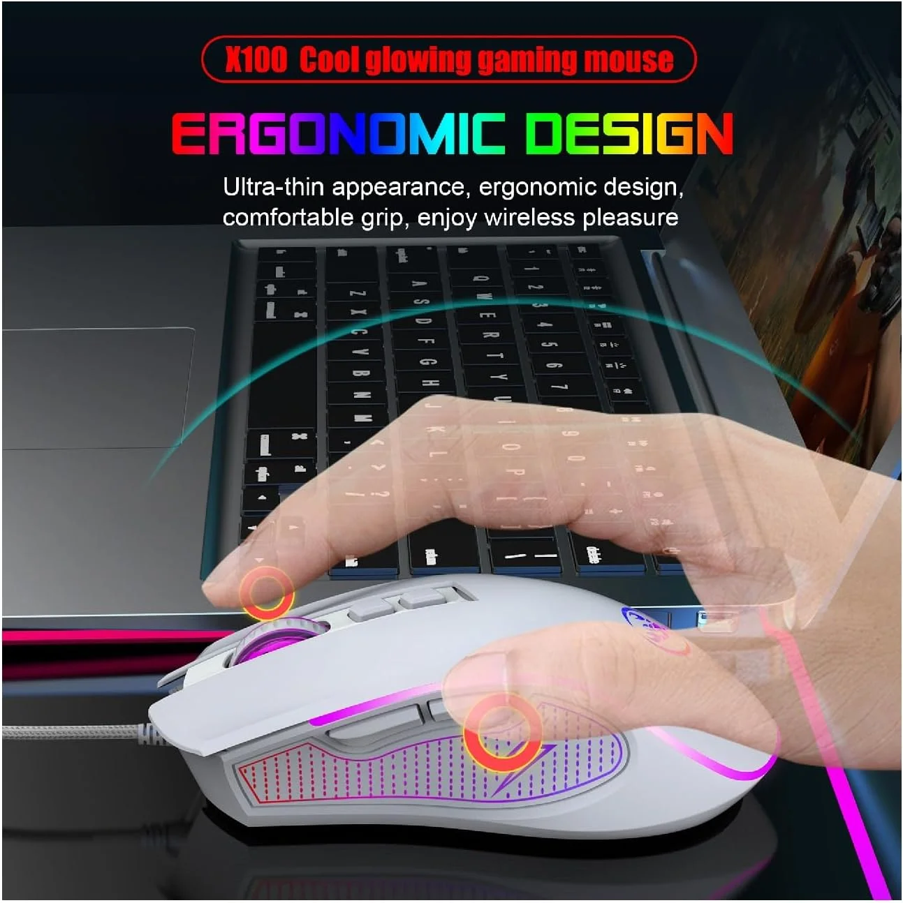 ست کیبورد و ماوس گیمینگ HXSJ، نور پس زمینه RGB LED، حس مکانیکی، سیم دار، کلیدهای PBT، کابل USB برای PC/Mac (سفید) ست کیبورد و ماوس گیمینگ HXSJ، نور پس زمینه RGB LED، حس مکانیکی، سیم دار، کلیدهای PBT، کابل USB برای PC/Mac (سفید)