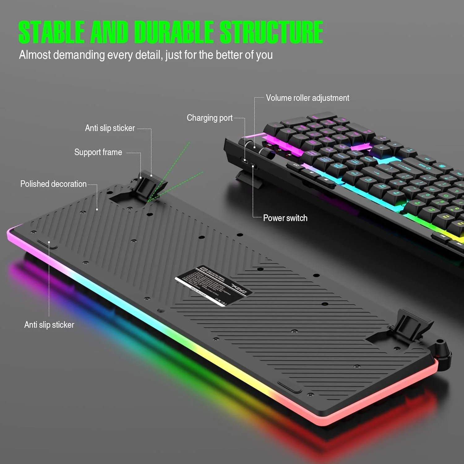 ست کیبورد و ماوس بیسیم 7KEYS با حس مکانیکی، نور پسزمینه RGB جذاب، کیبورد چندرسانهای قابل شارژ با اندازه کامل، کیبورد ارگونومیک، ماوس گیمینگ روشن با 3200 DPI برای کامپیوتر/لپتاپ اداری ست کیبورد و ماوس بیسیم 7KEYS با حس مکانیکی، نور پسزمینه RGB جذاب، کیبورد چندرسانهای قابل شارژ با اندازه کامل، کیبورد ارگونومیک، ماوس گیمینگ روشن با 3200 DPI برای کامپیوتر/لپتاپ اداری