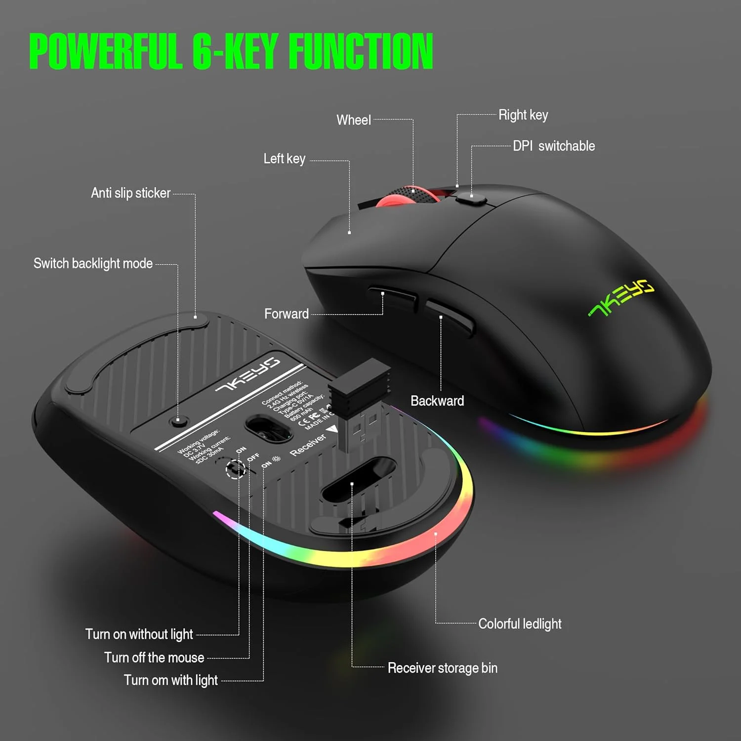 ست کیبورد و ماوس بیسیم 7KEYS با حس مکانیکی، نور پسزمینه RGB جذاب، کیبورد چندرسانهای قابل شارژ با اندازه کامل، کیبورد ارگونومیک، ماوس گیمینگ روشن با 3200 DPI برای کامپیوتر/لپتاپ اداری ست کیبورد و ماوس بیسیم 7KEYS با حس مکانیکی، نور پسزمینه RGB جذاب، کیبورد چندرسانهای قابل شارژ با اندازه کامل، کیبورد ارگونومیک، ماوس گیمینگ روشن با 3200 DPI برای کامپیوتر/لپتاپ اداری
