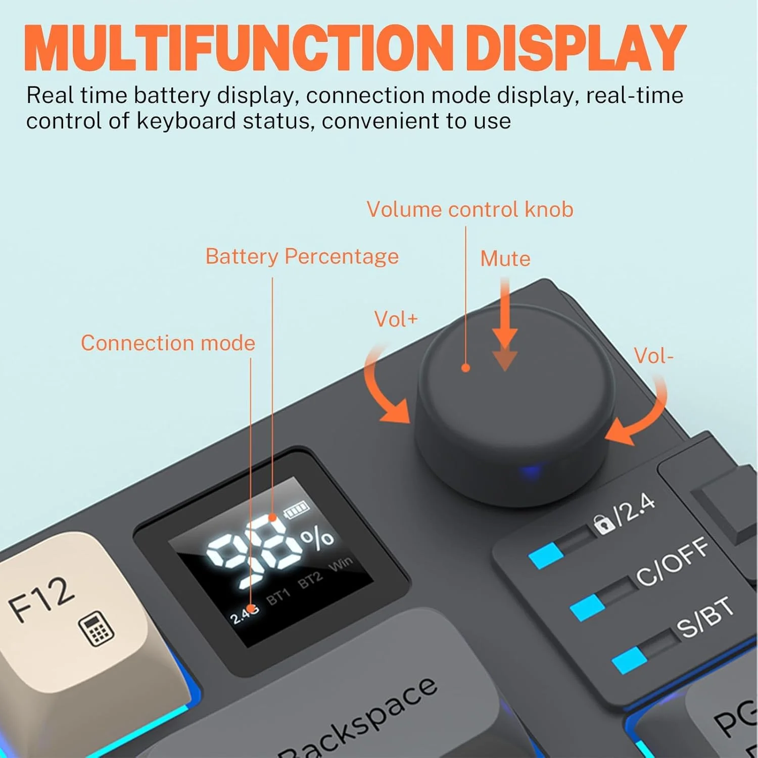 ست کیبورد و ماوس گیمینگ، 75% تری-مود BT5.0/2.4GHz/USB-C، کیبورد مکانیکی + ماوس سه بعدی 1600DPI، با نمایشگر هوشمند، کنترل حجم صدا با دکمه 80 کلید، باتری 2000mAh برای لپ تاپ، کامپیوتر و گیمر ست کیبورد و ماوس گیمینگ، 75% تری-مود BT5.0/2.4GHz/USB-C، کیبورد مکانیکی + ماوس سه بعدی 1600DPI، با نمایشگر هوشمند، کنترل حجم صدا با دکمه 80 کلید، باتری 2000mAh برای لپ تاپ، کامپیوتر و گیمر