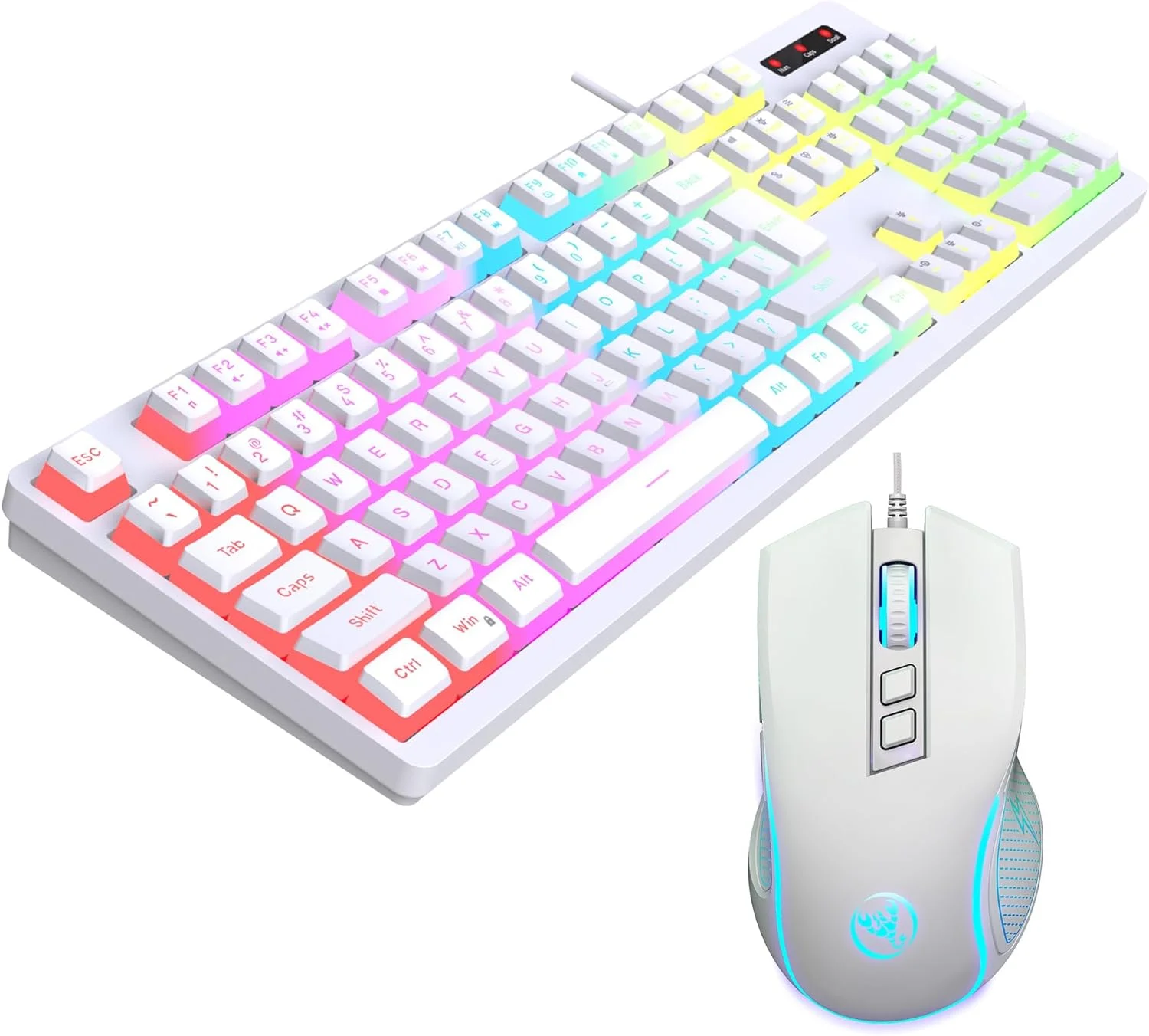 ست کیبورد و ماوس گیمینگ HXSJ، نور پس زمینه RGB LED، حس مکانیکی، سیم دار، کلیدهای PBT، کابل USB برای PC/Mac (سفید) ست کیبورد و ماوس گیمینگ HXSJ، نور پس زمینه RGB LED، حس مکانیکی، سیم دار، کلیدهای PBT، کابل USB برای PC/Mac (سفید)