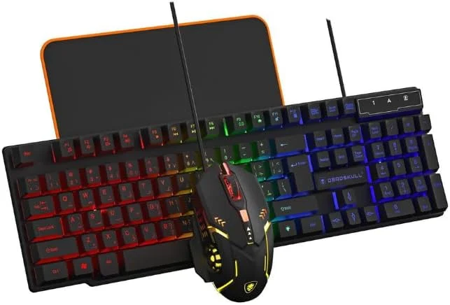 ست کیبورد و ماوس گیمینگ، کیبورد سیم دار با نور پس زمینه رنگین کمانی LED و ماوس RGB با DPI 800-3200، مناسب گیمینگ برای PS4 Xbox PC Laptop Mac DS-KB334 - مشکی