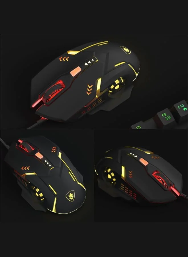 ست کیبورد و ماوس گیمینگ، کیبورد سیم دار با نور پس زمینه رنگین کمانی LED و ماوس RGB با DPI 800-3200، مناسب گیمینگ برای PS4 Xbox PC Laptop Mac DS-KB334 - مشکی