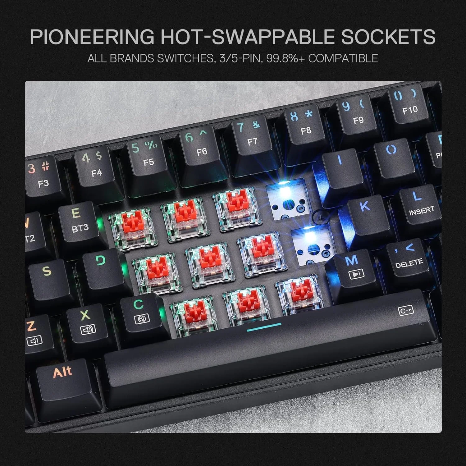 مجموعه کیبورد و ماوس گیمینگ رِدراگون S136، کیبورد مکانیکی RGB بی‌سیم سه‌حالته 75% K628 و ماوس گیمینگ بی‌سیم 7200 DPI، دانگل مشترک