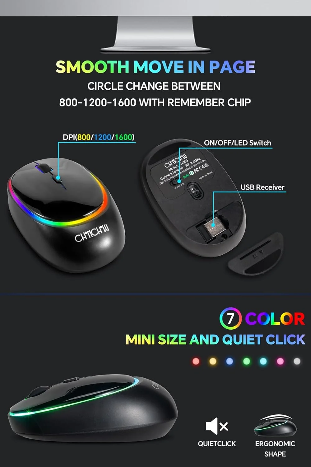 کیبورد و ماوس بیسیم CHONCHOW، کمبو LED شارژی، کیبورد با نور پسزمینه RGB، ماوس بیصدا USB 2.4g مینی با باتری بزرگ برای کار و بازی، سازگار با ویندوز، مک، لینوکس به همراه دفترچه راهنما W300 کیبورد و ماوس بیسیم CHONCHOW، کمبو LED شارژی، کیبورد با نور پسزمینه RGB، ماوس بیصدا USB 2.4g مینی با باتری بزرگ برای کار و بازی، سازگار با ویندوز، مک، لینوکس به همراه دفترچه راهنما W300