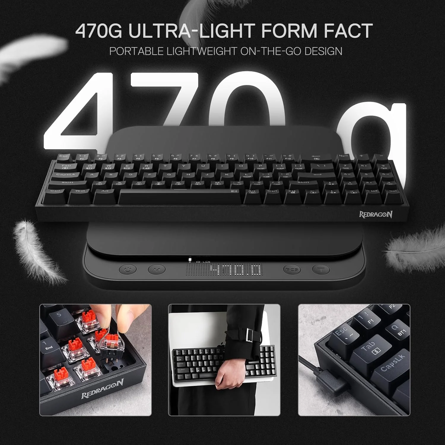 مجموعه کیبورد و ماوس گیمینگ رِدراگون S136، کیبورد مکانیکی RGB بی‌سیم سه‌حالته 75% K628 و ماوس گیمینگ بی‌سیم 7200 DPI، دانگل مشترک