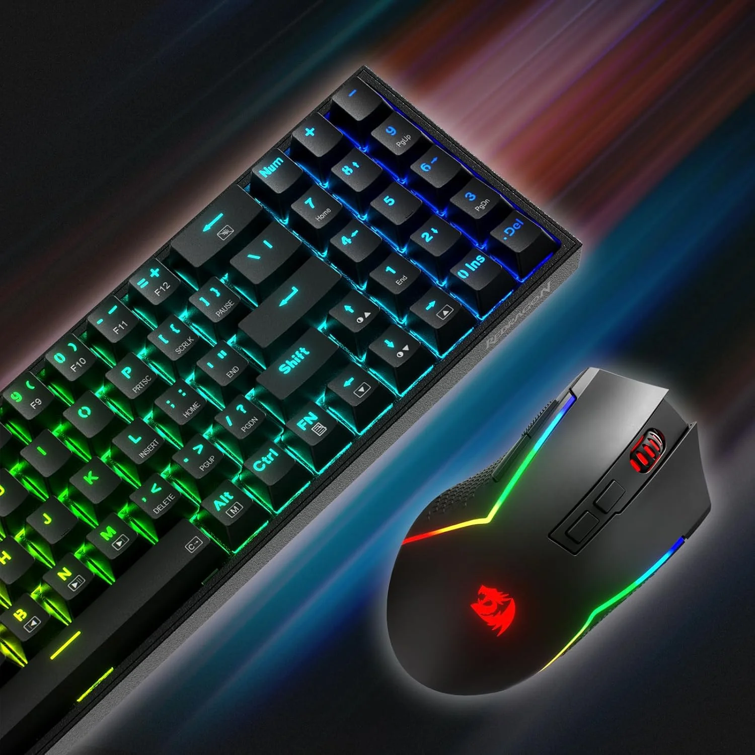 مجموعه کیبورد و ماوس گیمینگ رِدراگون S136، کیبورد مکانیکی RGB بی‌سیم سه‌حالته 75% K628 و ماوس گیمینگ بی‌سیم 7200 DPI، دانگل مشترک