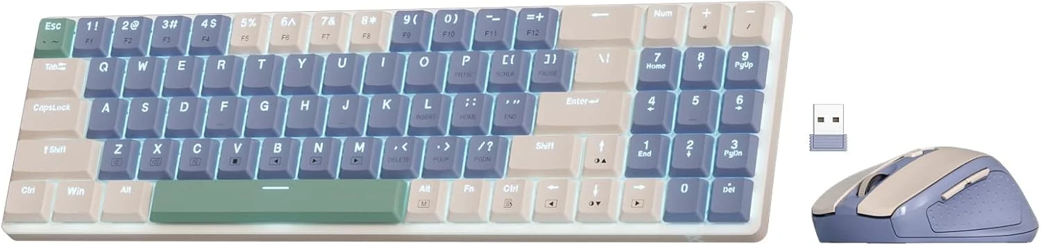مجموعه کیبورد و ماوس بی‌سیم Redragon BS8772، کیبورد مکانیکی بی‌سیم کم‌حجم 75% با 78 کلید و فرکانس 2.4 گیگاهرتز به همراه باتری قابل شارژ، نور پس‌زمینه آبی تک‌رنگ، ماوس ارگونومیک 2400 DPI