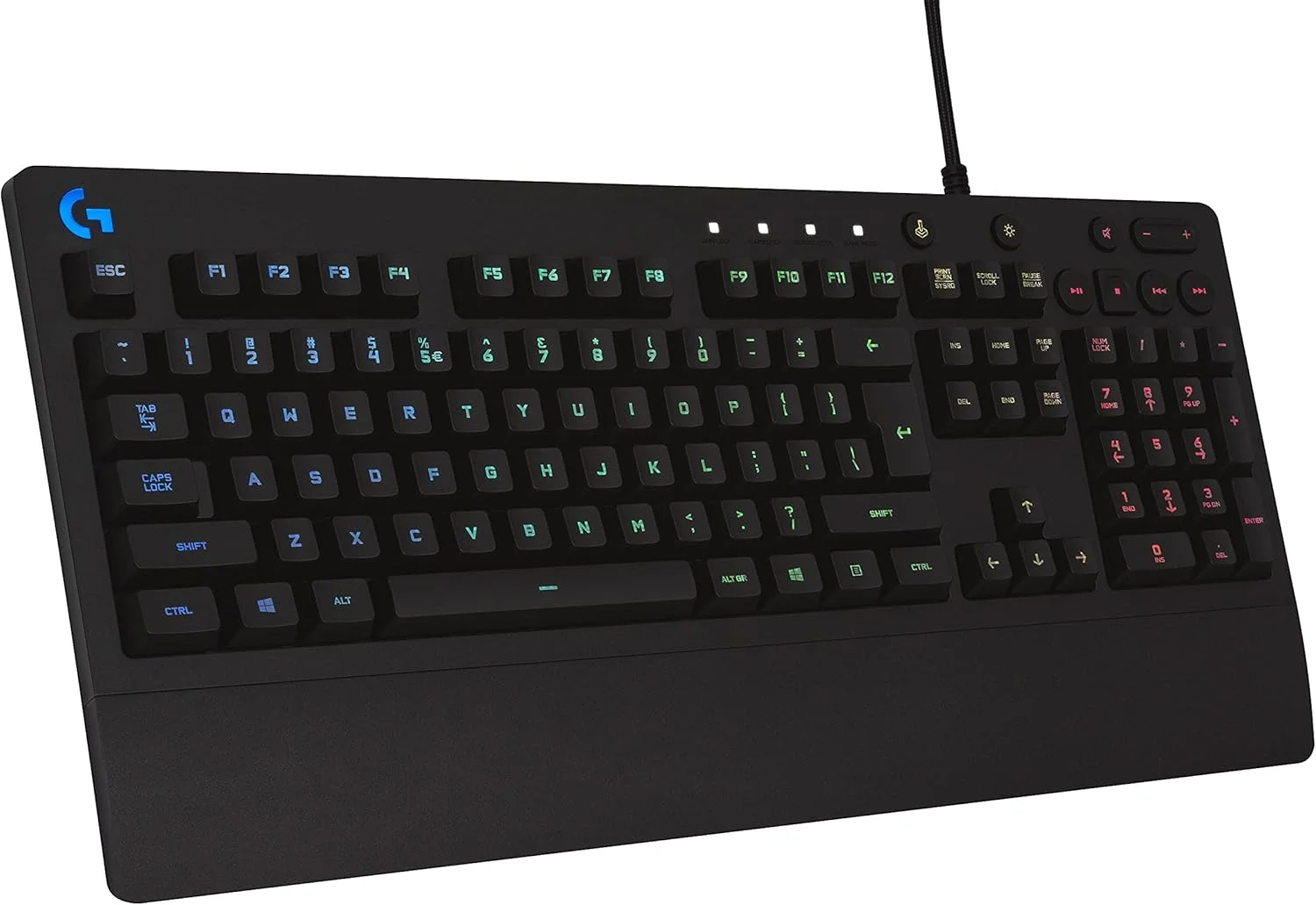 کیبورد گیمینگ Logitech G213 Prodigy، کلیدهای دارای نور پس زمینه LIGHTSYNC RGB، مقاوم در برابر ریختن مایعات، کلیدهای قابل تنظیم، کلیدهای اختصاصی چند رسانه ای، طرح بندی QWERTY UK - مشکی