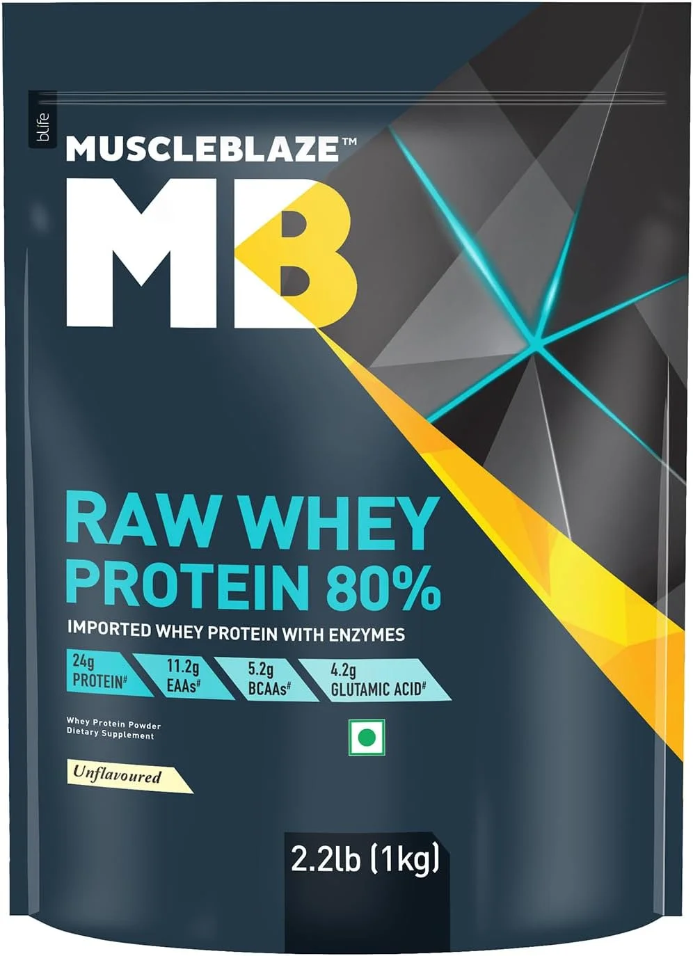 پروتئین وی کنسانتره خام MuscleBlaze 80% با آنزیم های گوارشی افزوده (بدون طعم، 1 کیلوگرم / 2.2 پوند) | دارای گواهینامه Labdoor USA پروتئین وی کنسانتره خام MuscleBlaze 80% با آنزیم های گوارشی افزوده (بدون طعم، 1 کیلوگرم / 2.2 پوند) | دارای گواهینامه Labdoor USA
