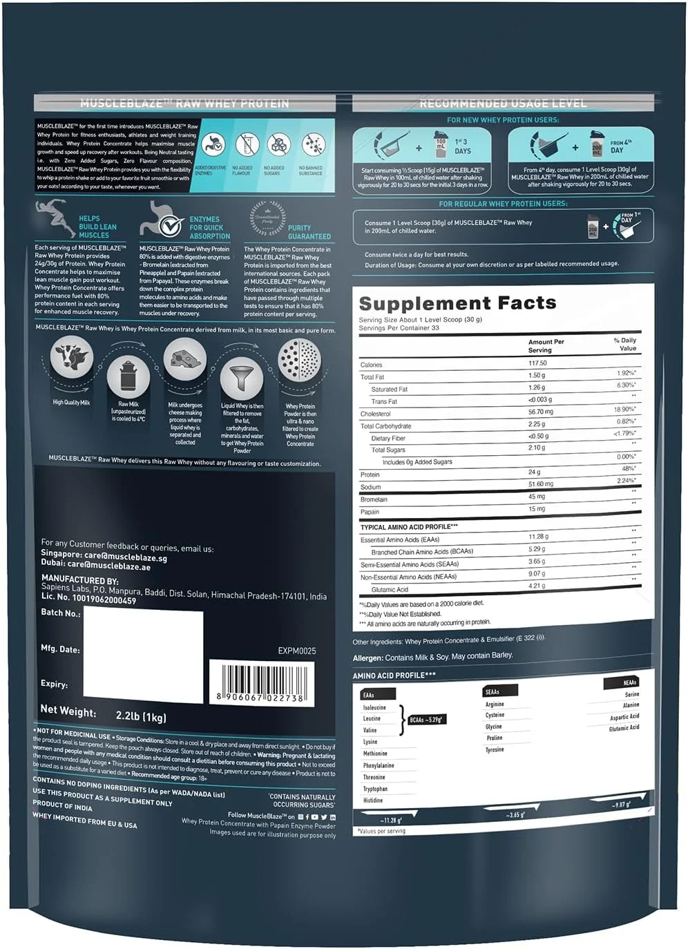 پروتئین وی کنسانتره خام MuscleBlaze 80% با آنزیم های گوارشی افزوده (بدون طعم، 1 کیلوگرم / 2.2 پوند) | دارای گواهینامه Labdoor USA پروتئین وی کنسانتره خام MuscleBlaze 80% با آنزیم های گوارشی افزوده (بدون طعم، 1 کیلوگرم / 2.2 پوند) | دارای گواهینامه Labdoor USA