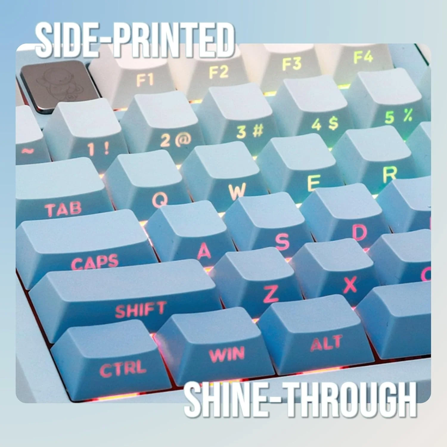 ست ۱۳۳ عددی کلیدهای کیبورد گیمینگ EPOMAKER، پروفایل Cherry، چاپ جانبی و نورگذر، جنس PBT دابل شات برای کیبوردهای مکانیکی با طرح‌بندی ANSI (آبی آسمانی، پروفایل Cherry)