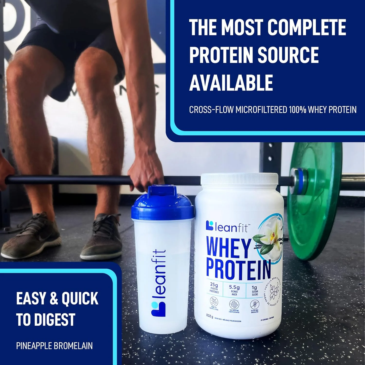 پودر پروتئین وی LEANFIT، وانیل طبیعی، 25 گرم پروتئین، 23 سروینگ، 832 گرم (1.83 پوند) پودر پروتئین وی LEANFIT، وانیل طبیعی، 25 گرم پروتئین، 23 سروینگ، 832 گرم (1.83 پوند)