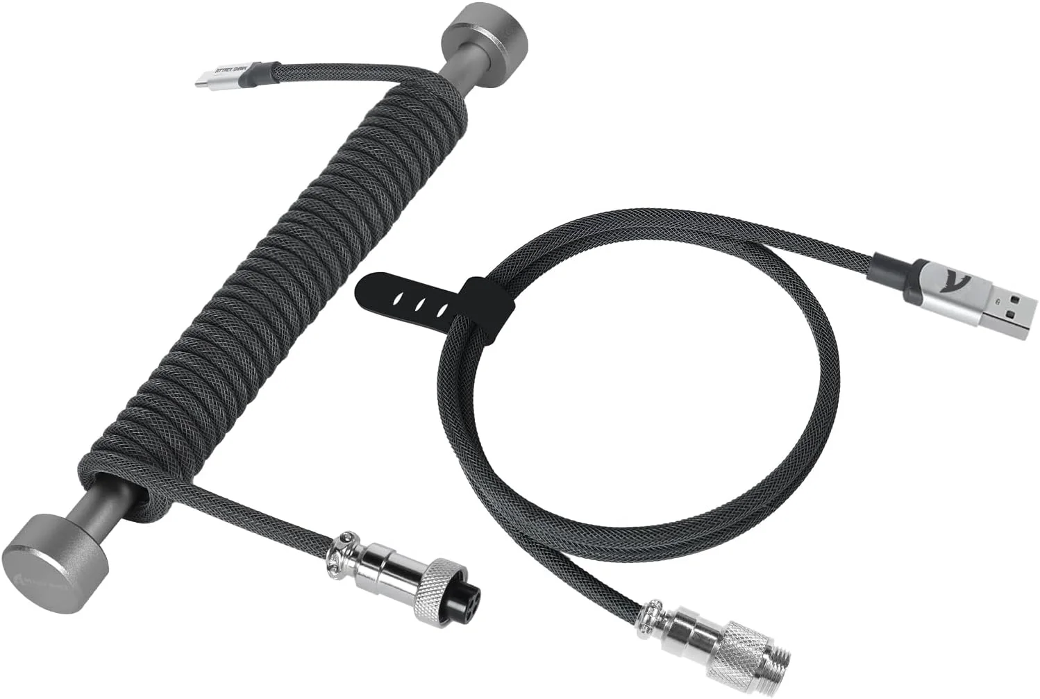 کابل صفحه کلید فنری سفارشی - USB-C به A Aviator با مجموعه سیم پیچ آلیاژ آلومینیوم جامد برای صفحه کلید گیمینگ، PS4، PS5، Xbox - فلزی جداشدنی بافته شده دو روکش مارپیچ