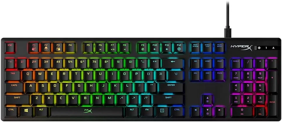 کیبورد گیمینگ مکانیکی HyperX HX-KB6RDX-US Alloy FPS - فرم فاکتور جمع و جور - کلیکی - Cherry MX Blue - نور پس زمینه LED قرمز اندازه کامل (104 کلید)