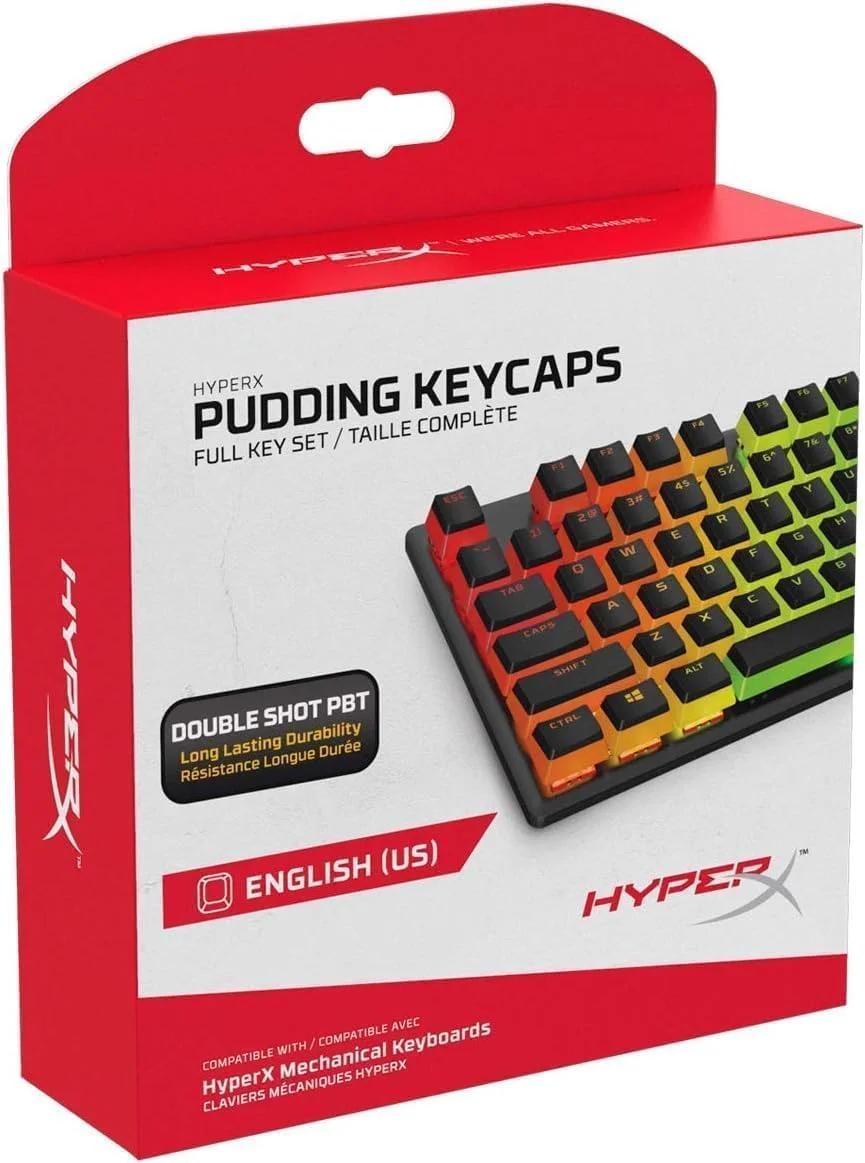 کلیدهای کیبورد Hyperx Hkcpxp-Bk-Us/G مدل Pudding با نورپردازی RGB مجموعه کامل کلید (مشکی PBT) - طرح بندی ایالات متحده