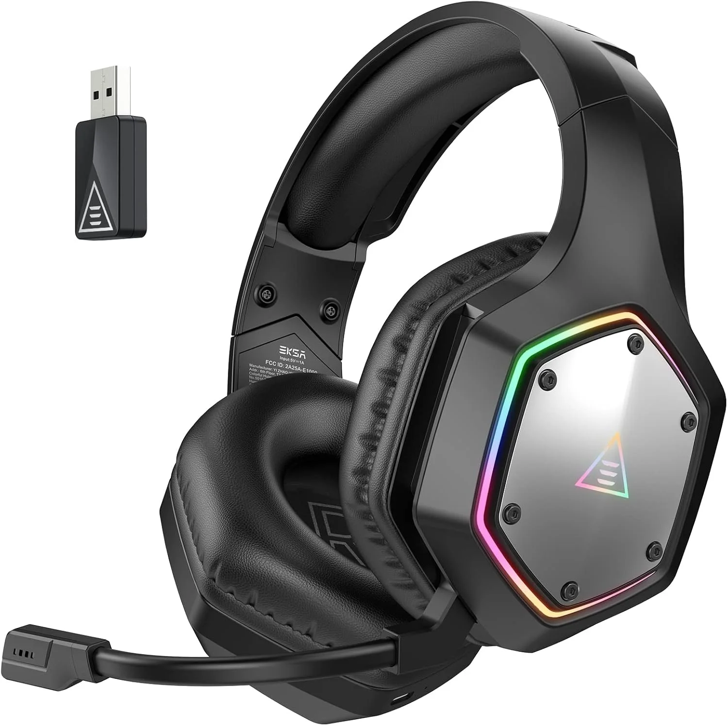 هدست بی سیم EKSA برای کامپیوتر PC PS4 PS5 - صدای فراگیر 7.1، میکروفون حذف نویز هوشمند AI (ENC)، دانگل USB 2.4G با تاخیر کم، باتری 36 ساعته، حالت بازی/موسیقی، نور RGB