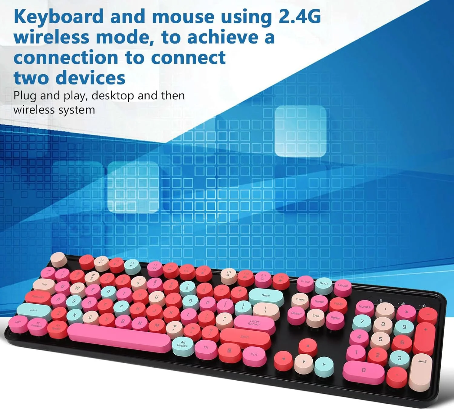 ست کیبورد و ماوس بی‌سیم 2.4G Luqeeg، کم صدا، کیبورد رترو پانک با ماوس گیمینگ با DPI قابل تنظیم 3 حالته، کاربری آسان، جنس ABS برای گیمینگ، نویسندگان، تایپیست‌ها، برنامه‌نویسان