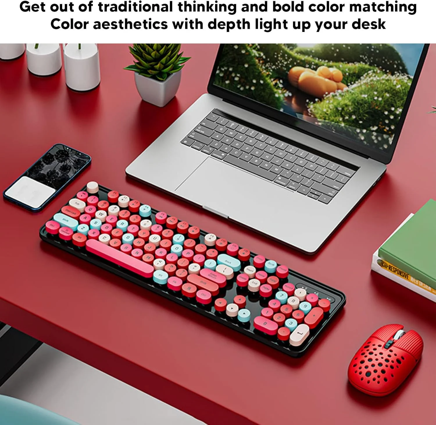 ست کیبورد و ماوس بی‌سیم 2.4G Luqeeg، کم صدا، کیبورد رترو پانک با ماوس گیمینگ با DPI قابل تنظیم 3 حالته، کاربری آسان، جنس ABS برای گیمینگ، نویسندگان، تایپیست‌ها، برنامه‌نویسان