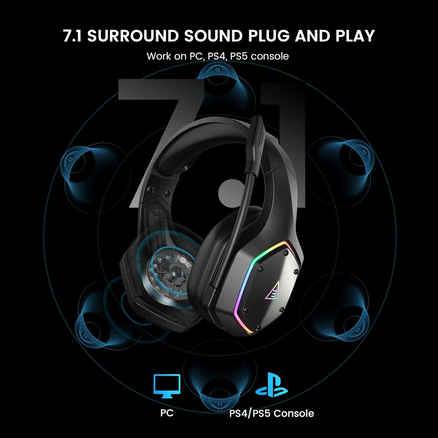 هدست بی سیم EKSA برای کامپیوتر PC PS4 PS5 - صدای فراگیر 7.1، میکروفون حذف نویز هوشمند AI (ENC)، دانگل USB 2.4G با تاخیر کم، باتری 36 ساعته، حالت بازی/موسیقی، نور RGB هدست بی سیم EKSA برای کامپیوتر PC PS4 PS5 - صدای فراگیر 7.1، میکروفون حذف نویز هوشمند AI (ENC)، دانگل USB 2.4G با تاخیر کم، باتری 36 ساعته، حالت بازی/موسیقی، نور RGB