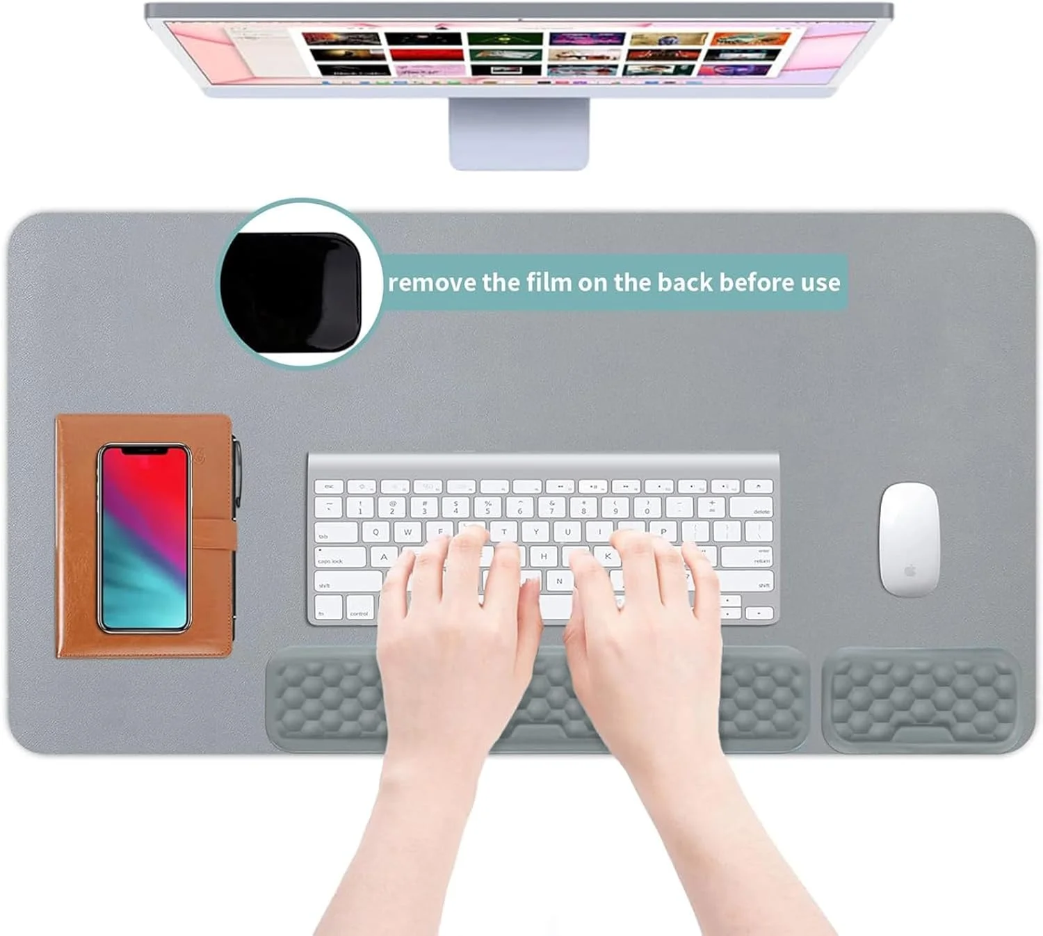 ست پد استراحت مچ دست Bukela، پد ماوس ارگونومیک و ست استراحت مچ دست کیبورد برای تسکین درد و تایپ آسان، پشتیبانی مچ دست کیبورد برای کار/بازی/مطالعه (خاکستری)