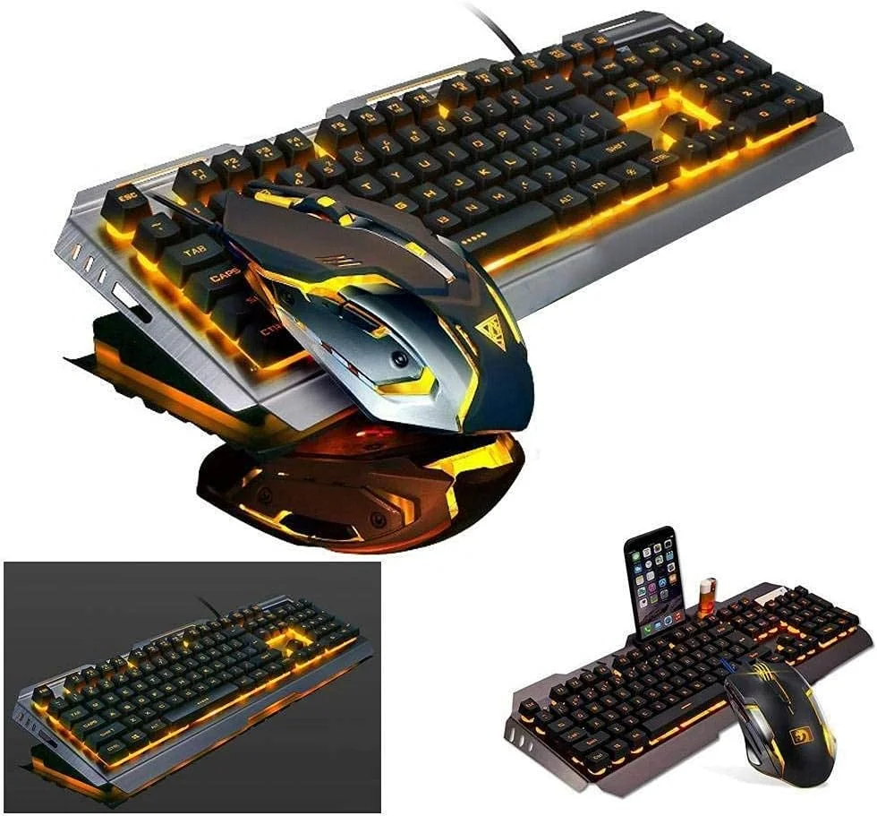 ست کیبورد و ماوس گیمینگ مکانیکال سیم دار USB با نور پس زمینه LED و طراحی ارگونومیک
