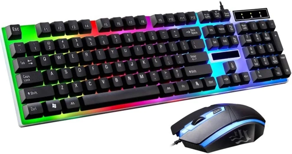 مجموعه کیبورد و ماوس گیمینگ مکانیکی FAZIRAN MNDEAN، LED رنگین کمانی، اتصال USB سیمی (مشکی)