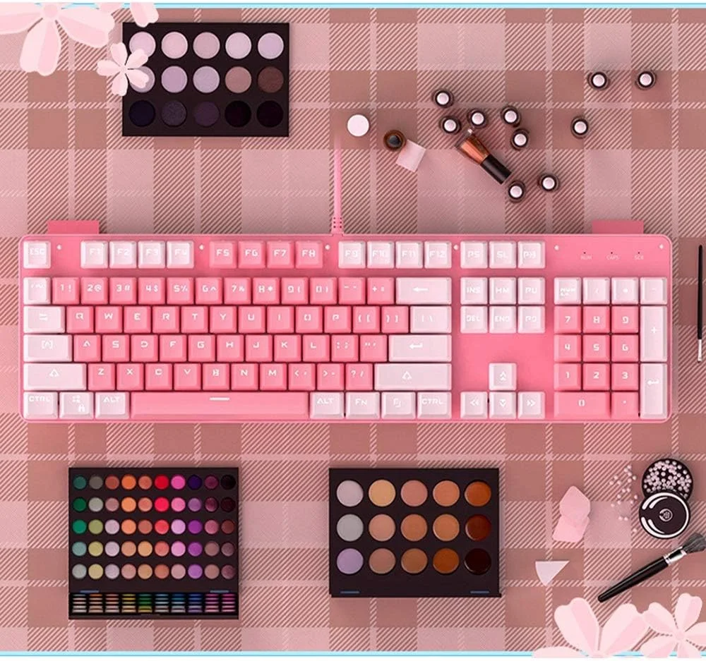 ست کیبورد و ماوس دخترانه صورتی Jian e (carpet)، کیبورد ارگونومیک + هدست + ماوس، ست کیبوردهای گیمینگ سیم دار با نور پس زمینه - 104 کلید (رنگ: کیبورد + هدست)