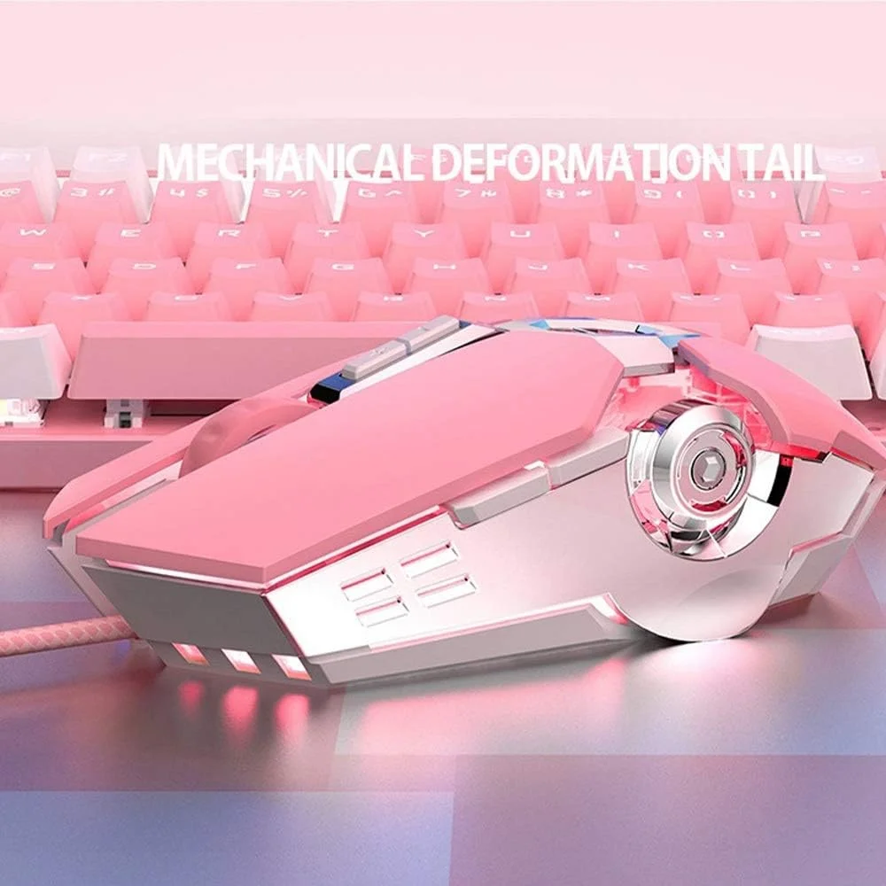 ست کیبورد و ماوس دخترانه صورتی Jian e (carpet)، کیبورد ارگونومیک + هدست + ماوس، ست کیبوردهای گیمینگ سیم دار با نور پس زمینه - 104 کلید (رنگ: کیبورد + هدست)