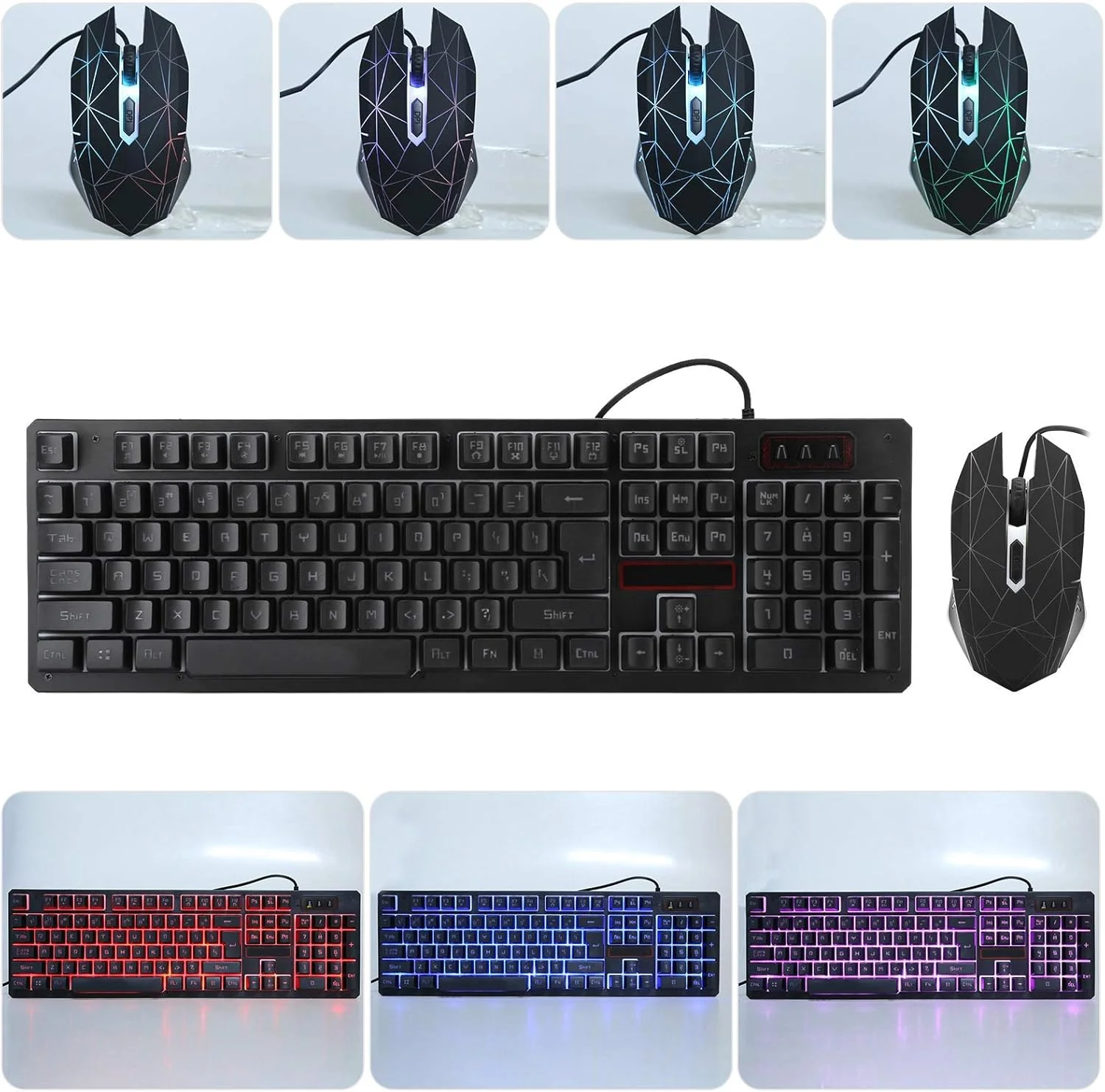 ست کیبورد و ماوس گیمینگ DFBTYG، ست رومیزی USB سیم دار کیبورد، با ماوس نورانی و نور پس زمینه، برای کامپیوتر لپ تاپ، کار یا بازی