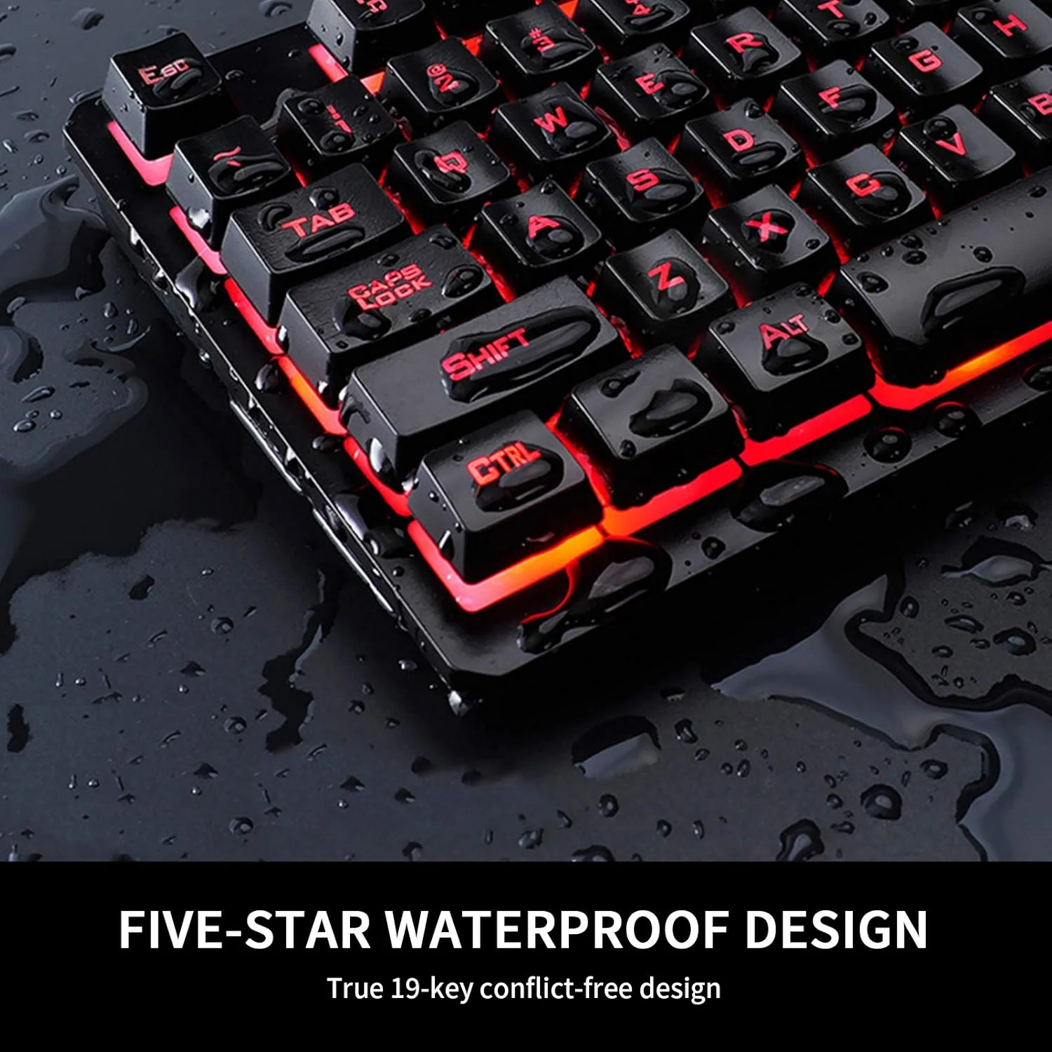 ست کیبورد و ماوس، کیبورد گیمینگ سیم دار USB با نور پس زمینه 3 رنگ و ماوس کمبو برای کامپیوتر PC لپ تاپ، کیبورد کامپیوتر، DPI قابل تنظیم 800DPI/1200DPI/1600DPI/2000DPI (مشکی)