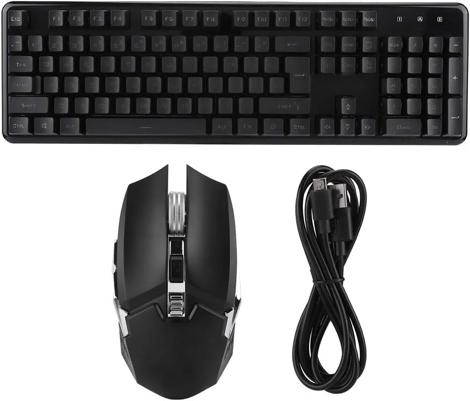 کیبورد بی سیم 620، کیبورد و ماوس گیمینگ با نورپردازی و شارژ بی سیم، 104 کلید USB (یخی آبی)