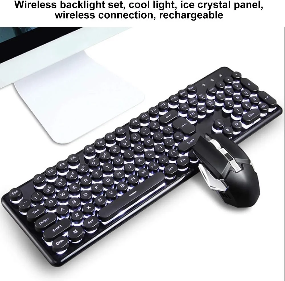 کیبورد بی سیم 620، کیبورد و ماوس گیمینگ با نورپردازی و شارژ بی سیم، 104 کلید USB (یخی آبی)