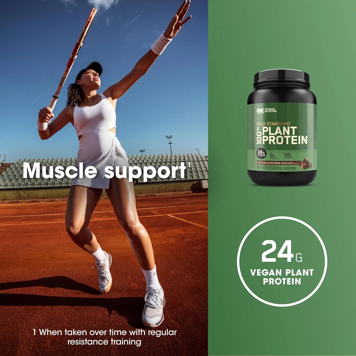 پودر پروتئین گیاهی گلد استاندارد 100% اپتیموم نوتریشن (ON)، بدون گلوتن، پروتئین وگان برای حمایت از عضله و ریکاوری با آمینو اسیدها - شکلات فاج ریچ، 800 گرم، 20 سروینگ