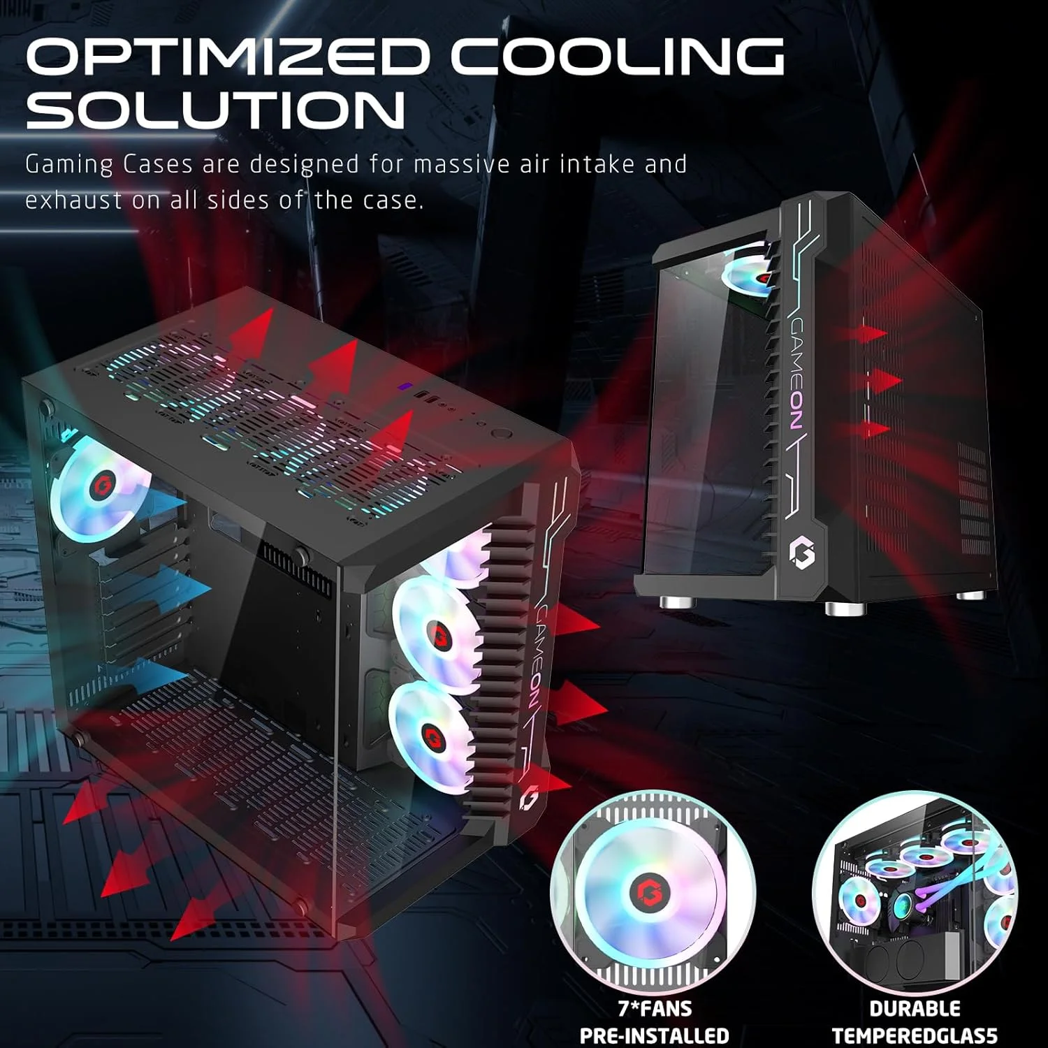 کیس گیمینگ مید تاور GAMEON Emperor Midnight III Series، نورپردازی 120mm ARGB+PWM، شیشه حرارت دیده، فن های خنک کننده RGB از پیش نصب شده، فیلترهای گرد و غبار، سازگاری گسترده با مادربرد، مشکی کیس گیمینگ مید تاور GAMEON Emperor Midnight III Series، نورپردازی 120mm ARGB+PWM، شیشه حرارت دیده، فن های خنک کننده RGB از پیش نصب شده، فیلترهای گرد و غبار، سازگاری گسترده با مادربرد، مشکی
