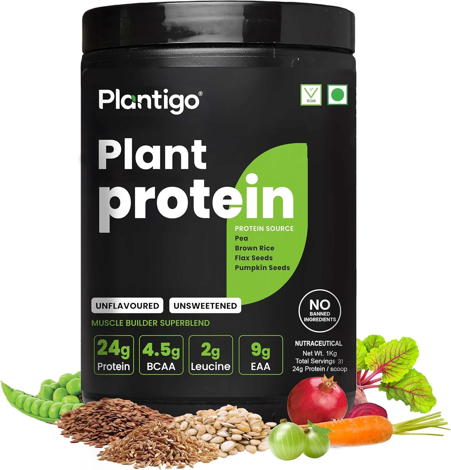 پودر پروتئین گیاهی پلنتیگو کلین | بدون مواد نگهدارنده | بدون مواد ممنوعه | ترکیب پروتئینی فوق العاده - نخود، برنج قهوه ای، کتان | 21 سوپرفود | پروتئین وگان برای مردان، زنان (بدون شیرین کننده، بدون طعم - 1 کیلوگرم) پودر پروتئین گیاهی پلنتیگو کلین | بدون مواد نگهدارنده | بدون مواد ممنوعه | ترکیب پروتئینی فوق العاده - نخود، برنج قهوه ای، کتان | 21 سوپرفود | پروتئین وگان برای مردان، زنان (بدون شیرین کننده، بدون طعم - 1 کیلوگرم)