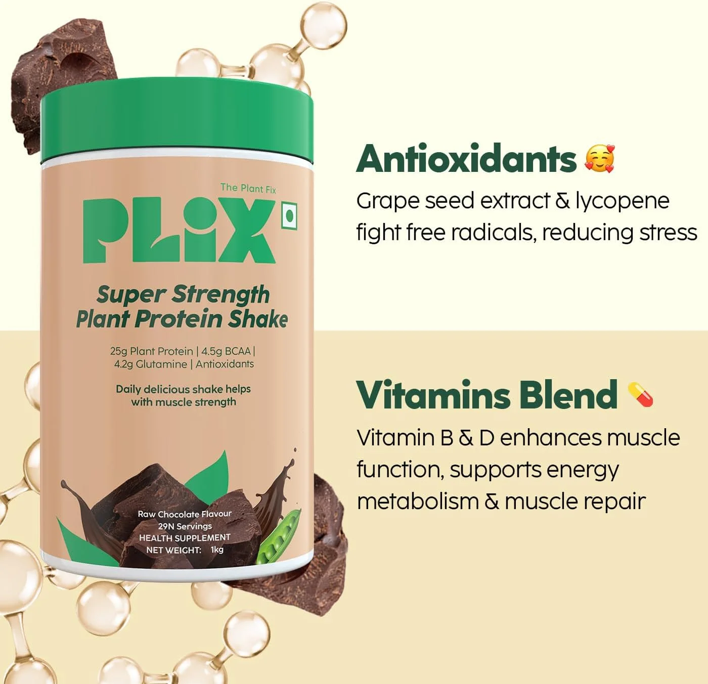 پودر پروتئین گیاهی وگان PLIX - THE PLANT FIX Strength - 1 کیلوگرم (شکلاتی)، پروتئین نخود فرنگی ایزوله و مخلوط برنج قهوه ای، 25 گرم پروتئین گیاهی، بدون شکر افزوده، بدون گلوتن پودر پروتئین گیاهی وگان PLIX - THE PLANT FIX Strength - 1 کیلوگرم (شکلاتی)، پروتئین نخود فرنگی ایزوله و مخلوط برنج قهوه ای، 25 گرم پروتئین گیاهی، بدون شکر افزوده، بدون گلوتن