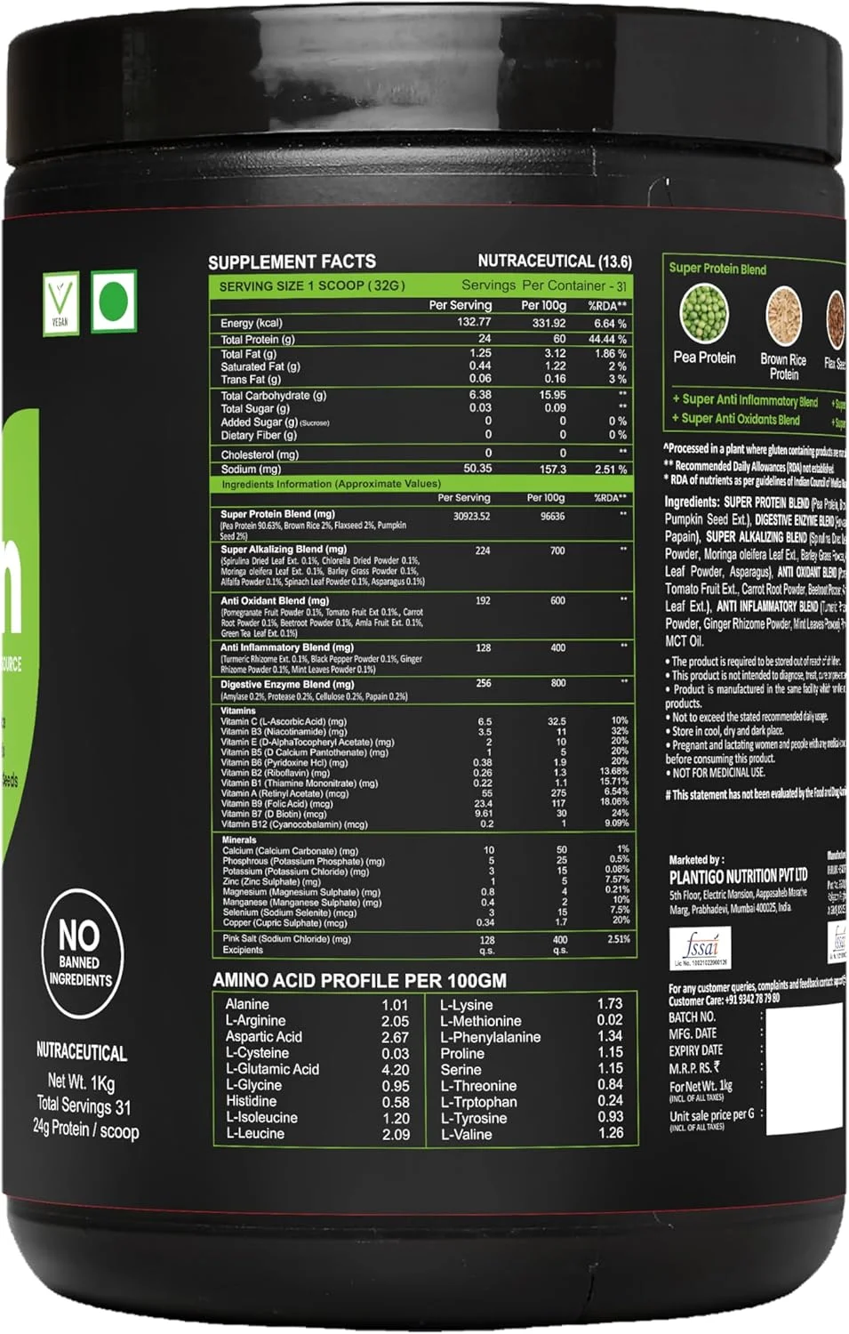 پودر پروتئین گیاهی پلنتیگو کلین | بدون مواد نگهدارنده | بدون مواد ممنوعه | ترکیب پروتئینی فوق العاده - نخود، برنج قهوه ای، کتان | 21 سوپرفود | پروتئین وگان برای مردان، زنان (بدون شیرین کننده، بدون طعم - 1 کیلوگرم) پودر پروتئین گیاهی پلنتیگو کلین | بدون مواد نگهدارنده | بدون مواد ممنوعه | ترکیب پروتئینی فوق العاده - نخود، برنج قهوه ای، کتان | 21 سوپرفود | پروتئین وگان برای مردان، زنان (بدون شیرین کننده، بدون طعم - 1 کیلوگرم)