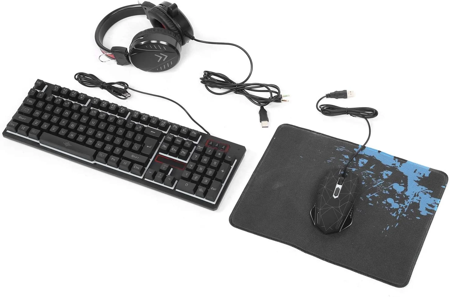 کیبورد، کیبورد و ماوس، ست کیبورد گیمینگ راحت مناسب استفاده کامپیوتر و لپ تاپ (مشکی (نور آبی یخی))