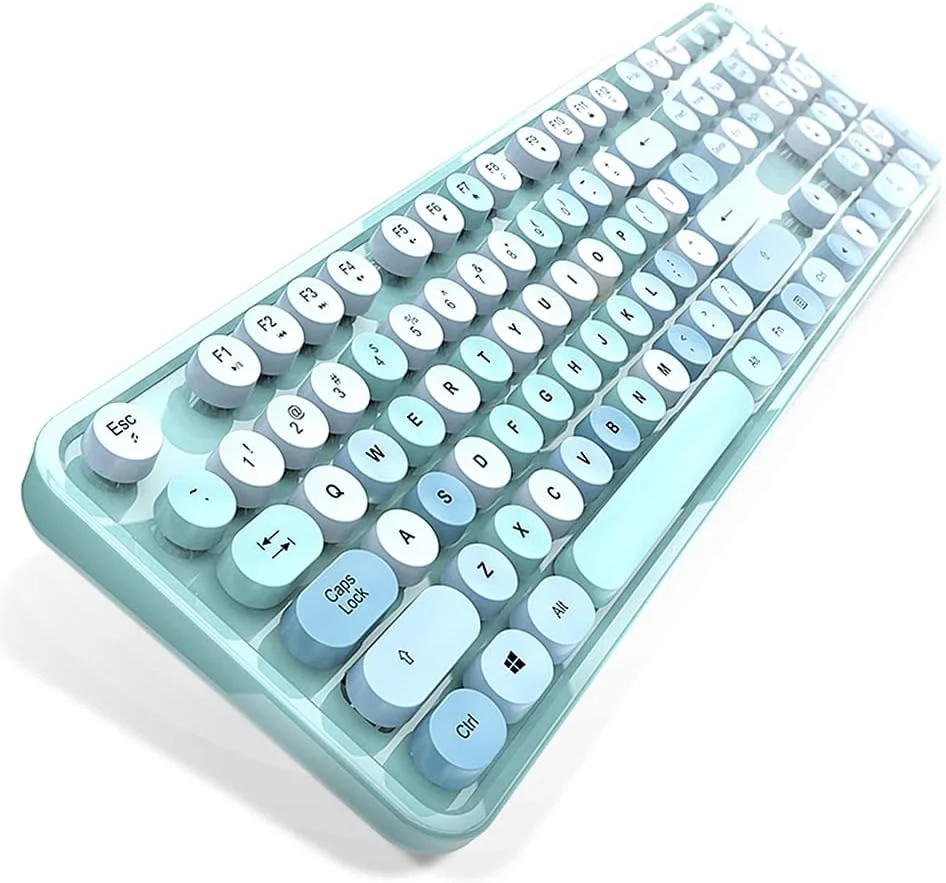 ست کیبورد و ماوس بی سیم Eacam با رنگ های ترکیبی، صفحه کلید 2.4G و دکمه های معلق دایره ای شکل برای لپ تاپ و کامپیوتر - آبی