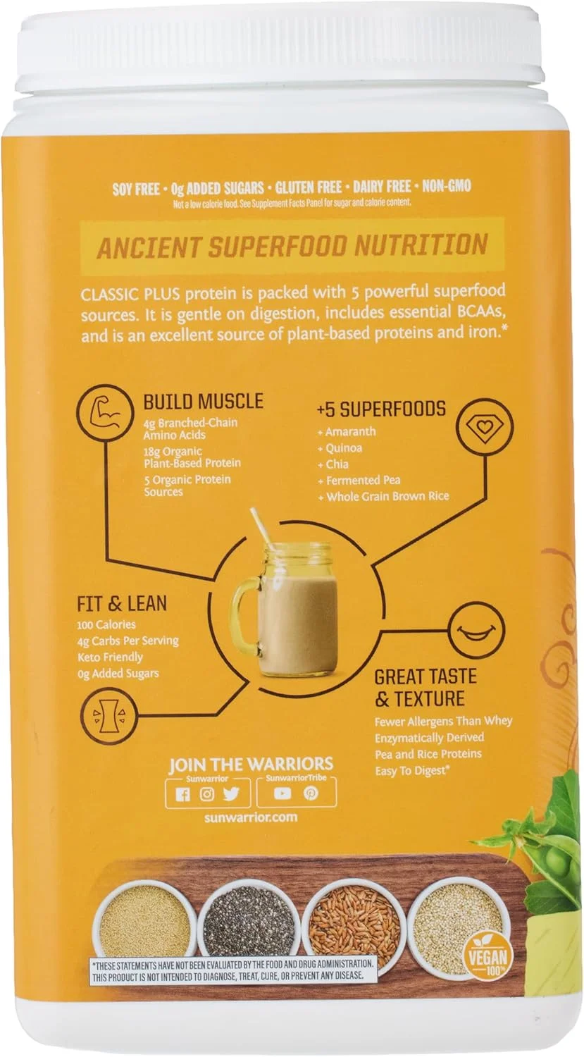 سان واریر - Classic Plus، پودر پروتئین وگان با نخود و برنج قهوه ای، پروتئین گیاهی ارگانیک خام، وانیلی، 30 سروینگ سان واریر - Classic Plus، پودر پروتئین وگان با نخود و برنج قهوه ای، پروتئین گیاهی ارگانیک خام، وانیلی، 30 سروینگ