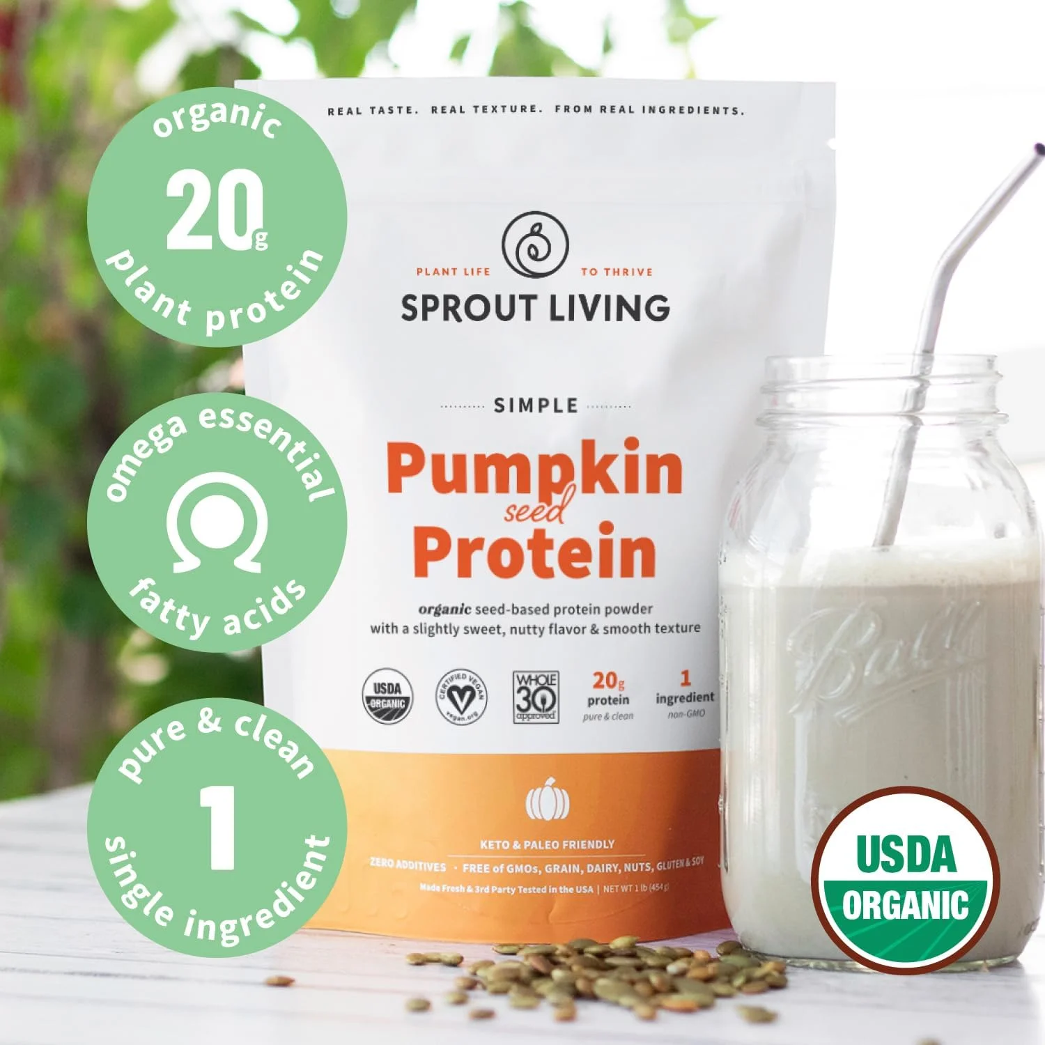پودر پروتئین تخم کدو ساده Sprout Living، 20 گرم پودر پروتئین گیاهی ارگانیک بدون شیرین کننده های مصنوعی، غیر لبنی، غیر GMO، وگان، بدون گلوتن، مخلوط نوشیدنی کتو (1 پوند) پودر پروتئین تخم کدو ساده Sprout Living، 20 گرم پودر پروتئین گیاهی ارگانیک بدون شیرین کننده های مصنوعی، غیر لبنی، غیر GMO، وگان، بدون گلوتن، مخلوط نوشیدنی کتو (1 پوند)