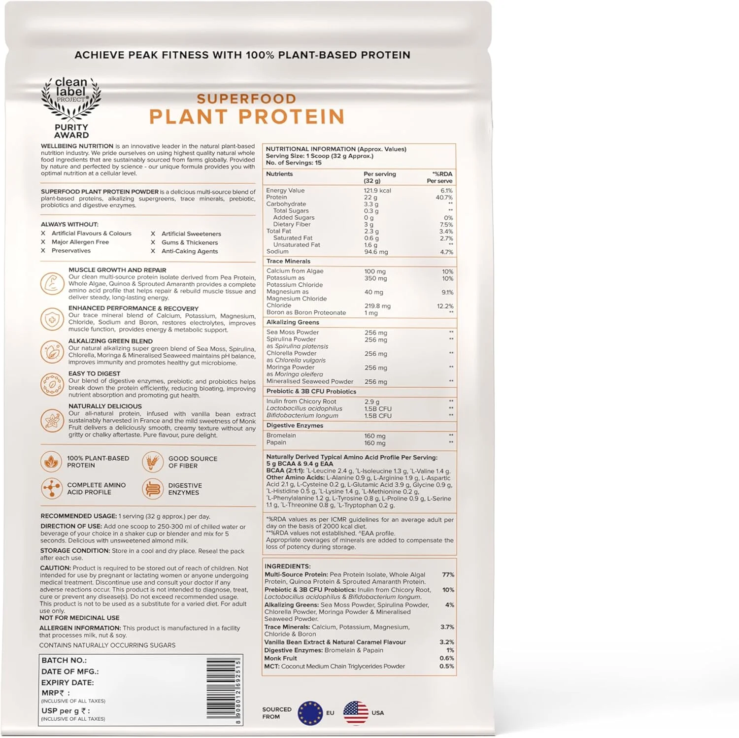 پروتئین گیاهی ایزوله ارگانیک وگان Wellbeing Nutrition | سوپرفودها، آنتی اکسیدان ها، توت، آنزیم های گوارشی، 4 گرم BCAA، 3 گرم فیبر برای ترمیم و ریکاوری عضلات | کارامل وانیلی فرانسوی - 500 گرم پروتئین گیاهی ایزوله ارگانیک وگان Wellbeing Nutrition | سوپرفودها، آنتی اکسیدان ها، توت، آنزیم های گوارشی، 4 گرم BCAA، 3 گرم فیبر برای ترمیم و ریکاوری عضلات | کارامل وانیلی فرانسوی - 500 گرم