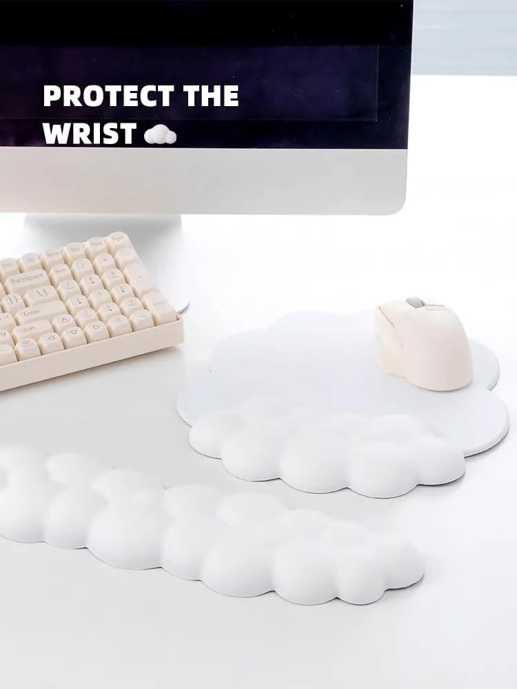 استراحتگاه مچ دست کیبورد ابری 17 اینچی Amszke، ست پد ماوس 2 عددی با فوم حافظه دار ارگونومیک، پایه ضد لغزش کیبورد ابری، پالم کامپیوتر برای لپ تاپ رومیزی اداری خانگی (سفید)