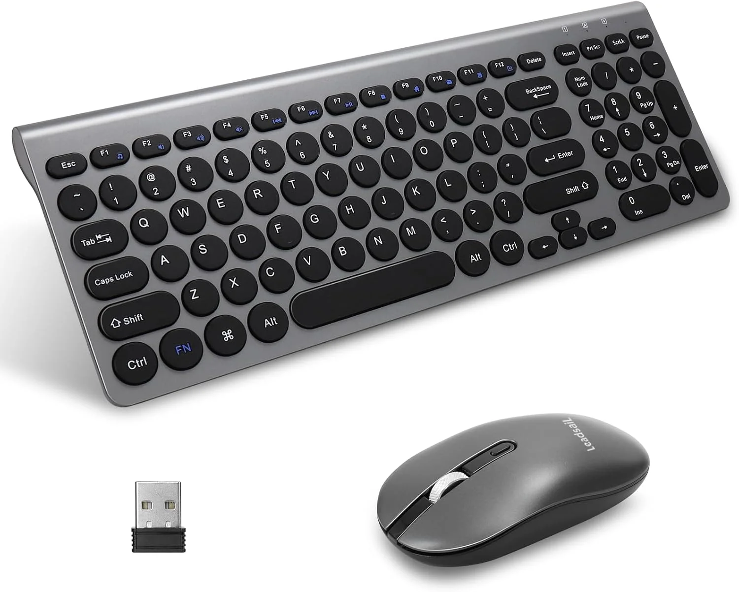 ست کیبورد و ماوس بی سیم LeadsaiL، کیبورد کامپیوتر USB ارگونومیک و ماوس بی سیم بی صدا، کیبورد باریک و جمع و جور QWERTY با طرح بندی UK برای لپ تاپ، کامپیوتر شخصی، دسکتاپ/Mac OS - خاکستری ست کیبورد و ماوس بی سیم LeadsaiL، کیبورد کامپیوتر USB ارگونومیک و ماوس بی سیم بی صدا، کیبورد باریک و جمع و جور QWERTY با طرح بندی UK برای لپ تاپ، کامپیوتر شخصی، دسکتاپ/Mac OS - خاکستری
